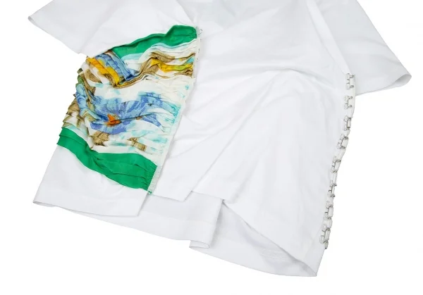 新品ですが…ジュンヤワタナベ コムデギャルソンJUNYA WATANABE COMME des GARCONS柄シルクギャザーコルセット半袖カットソー 白M K-72140_014