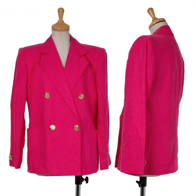イヴサンローランYves Saint Laurent 金ボタンリネンダブルジャケット ピンク