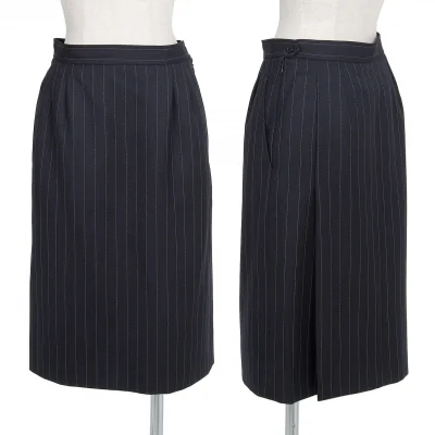 イヴサンローラン リヴゴーシュYves Saint Laurent rive gauche ストライプウールスカート 紺
