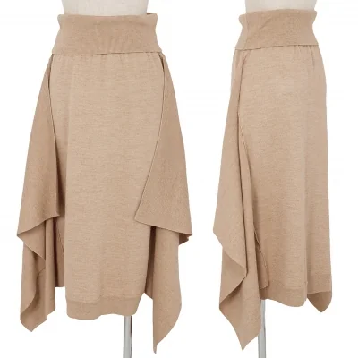 イッセイミヤケISSEY MIYAKEシルク混ウールサイドドレープニットスカート