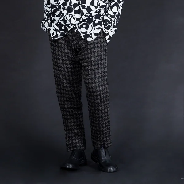 ヨウジヤマモト プールオムYohji Yamamoto POUR HOMME ウールシルクツイードニットパンツ グレー黒2 K-72288_011