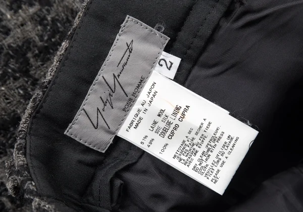 ヨウジヤマモト プールオムYohji Yamamoto POUR HOMME ウールシルクツイードニットパンツ グレー黒2 K-72288_012