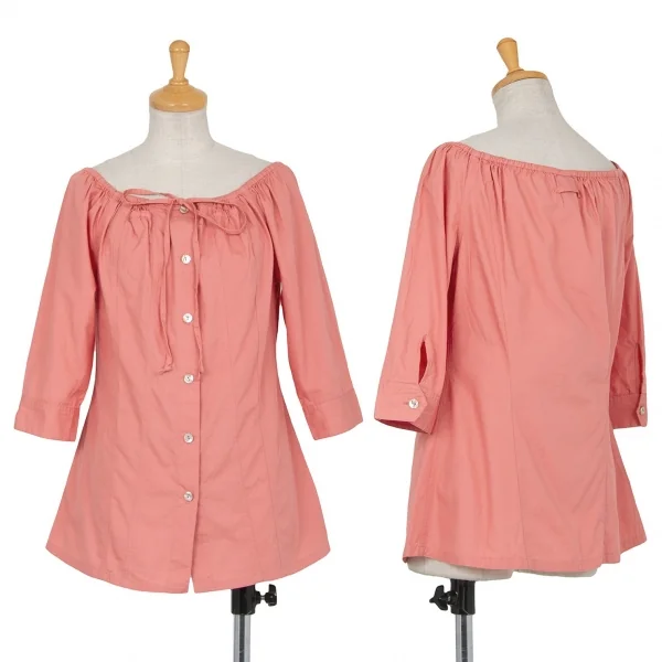 ジャンポールゴルチエ ファムJean Paul GAULTIER FEMME ネックギャザー5分袖ブラウス サーモンピンク40 K-72399_001