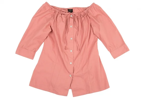 ジャンポールゴルチエ ファムJean Paul GAULTIER FEMME ネックギャザー5分袖ブラウス サーモンピンク40 K-72399_002