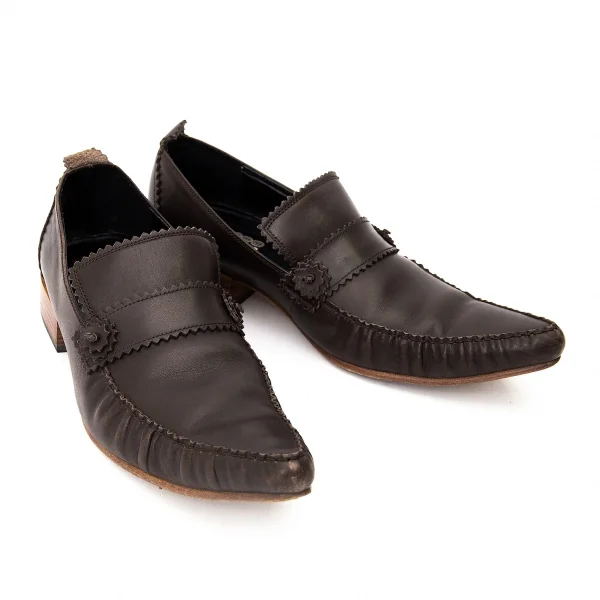 ジャンポールゴルチエJean Paul GAULTIER PARIS ピンキングカットポインテッドトゥローファー ブラウン24 K-72475_001