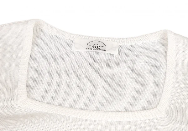 カールラガーフェルドKARL LAGERFELD スクエアネック半袖ワンピース 白グレー38 K-72546_004
