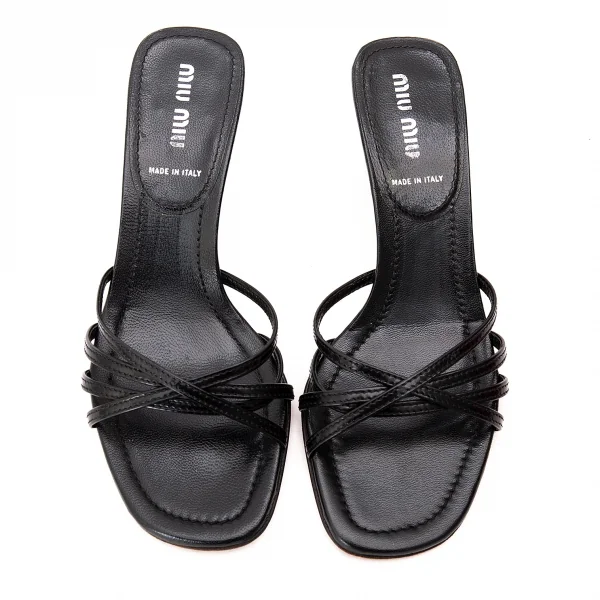 ミュウミュウMIU MIU レザーミュール 35（22.5位） 黒35(22.5位) (K-72548)