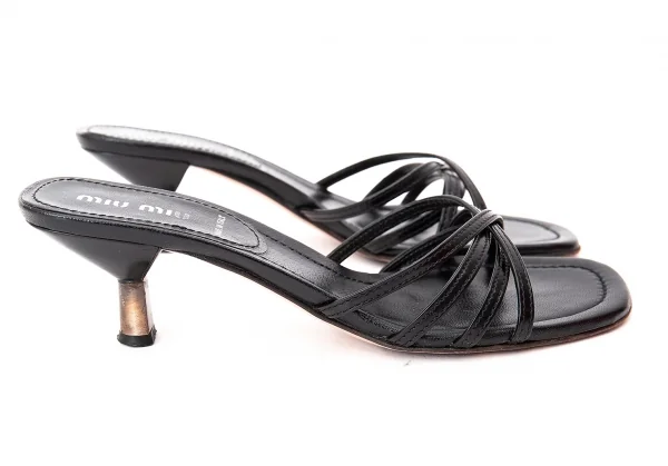ミュウミュウMIU MIU レザーミュール 35（22.5位） 黒35(22.5位) (K-72548)