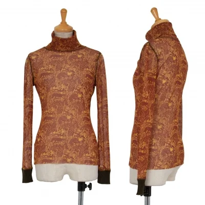 ジャンポールゴルチエ ファムJean Paul GAULTIER FEMME リブ切替タートルネックプリントパワーネットカットソー