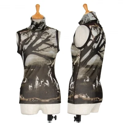 ジャンポールゴルチエ ファムJean Paul GAULTIER FEMME プリントパワーネットノースリーブ グレー黒