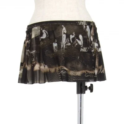 ジャンポールゴルチエ ファムJean Paul GAULTIER FEMME プリントパワーネットオーバースカート グレー黒