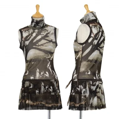 ジャンポールゴルチエ ファムJean Paul GAULTIER FEMME プリントパワーネットセットアップ グレー黒