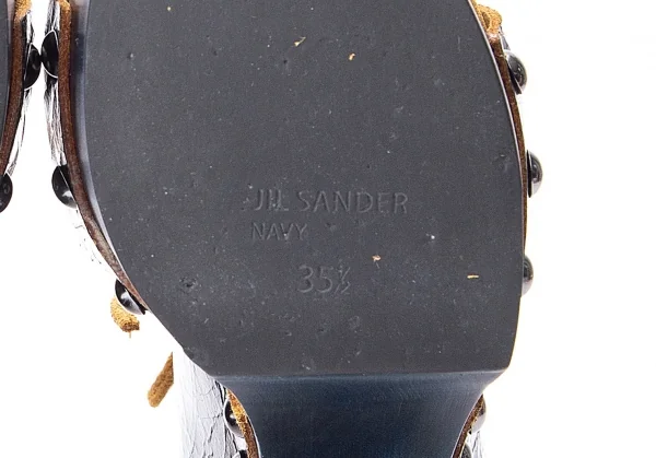 ジルサンダーネイビーJIL SANDER NAVY クラックレザーチャンキーヒールサンダル 紺35.5（22.5位) K-72679_011