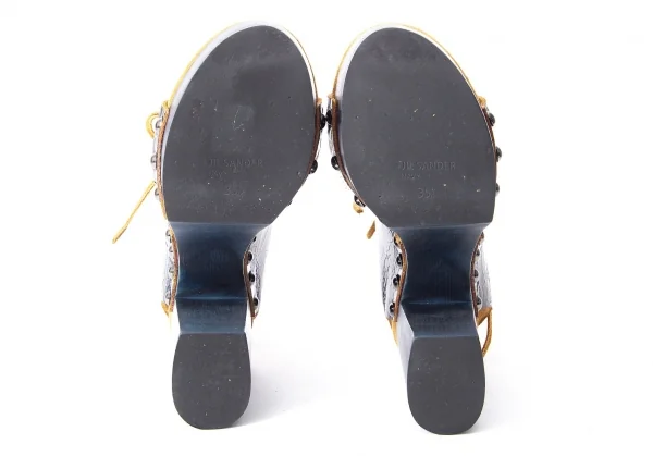 ジルサンダーネイビーJIL SANDER NAVY クラックレザーチャンキーヒールサンダル 紺35.5（22.5位) K-72679_012