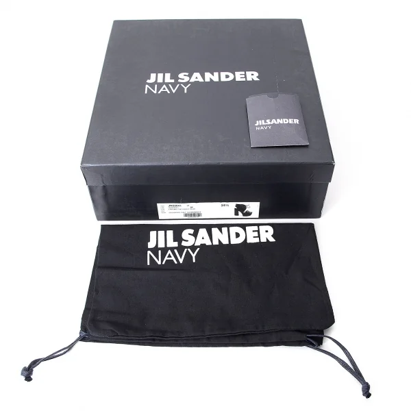ジルサンダーネイビーJIL SANDER NAVY クラックレザーチャンキーヒールサンダル 紺35.5（22.5位) K-72679_014