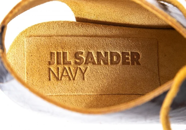 ジルサンダーネイビーJIL SANDER NAVY クラックレザーチャンキーヒールサンダル 紺35.5（22.5位) K-72679_015