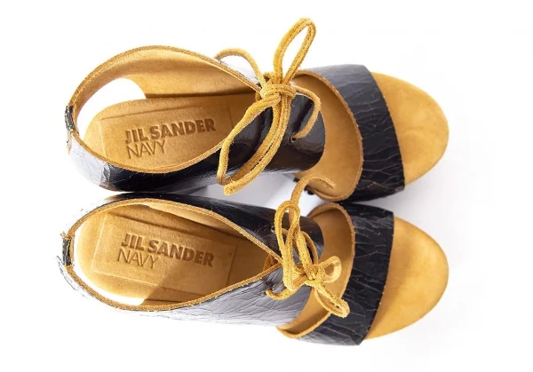 ジルサンダーネイビーJIL SANDER NAVY クラックレザーチャンキーヒールサンダル 紺35.5（22.5位) K-72679_002
