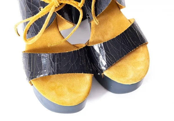 ジルサンダーネイビーJIL SANDER NAVY クラックレザーチャンキーヒールサンダル 紺35.5（22.5位) K-72679_005