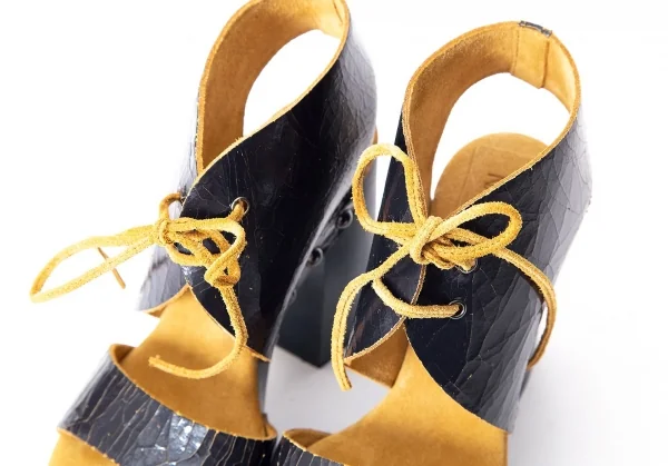 ジルサンダーネイビーJIL SANDER NAVY クラックレザーチャンキーヒールサンダル 紺35.5（22.5位) K-72679_006