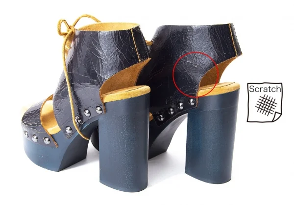 ジルサンダーネイビーJIL SANDER NAVY クラックレザーチャンキーヒールサンダル 紺35.5（22.5位) K-72679_007