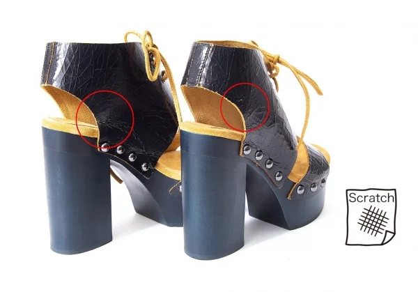 ジルサンダーネイビーJIL SANDER NAVY クラックレザーチャンキーヒールサンダル 紺35.5（22.5位) K-72679_008