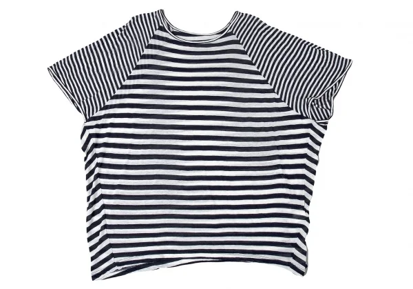 ワイズY's ボーダー切替ビッグシルエットラグランカットソー 紺オフ2 K-72718_002