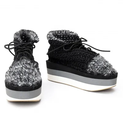 アリエルデピントARIELLE DE PINTO LVMM クローシェ編みプラットフォームシューズ グレー