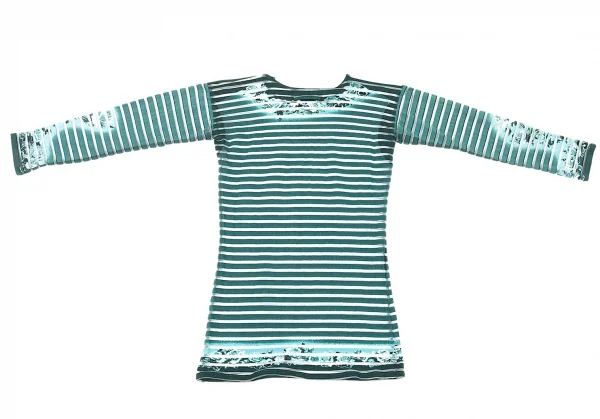 ジャンポールゴルチエ マイユファムJean Paul GAULTIER MAILLE FEMME カッティングボーダー七分袖カットソー エメラルドグリーンS K-73048_011