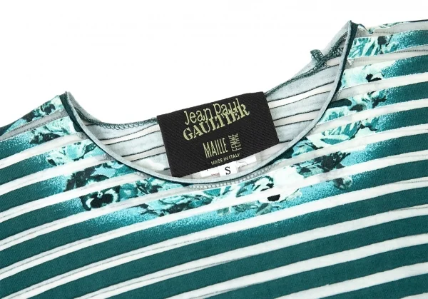 ジャンポールゴルチエ マイユファムJean Paul GAULTIER MAILLE FEMME カッティングボーダー七分袖カットソー エメラルドグリーンS K-73048_004