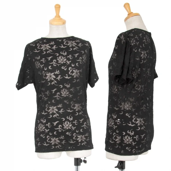 Yohji Yamamoto FEMME Wrinkle Lace T Shirt Black 3 K-73087_001