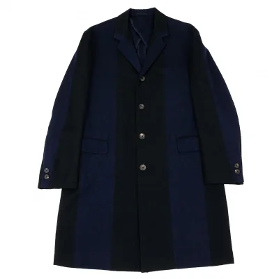 ワイズフォーメンY's for men 赤ラベル ストライプウールチェスターコート 紺黒