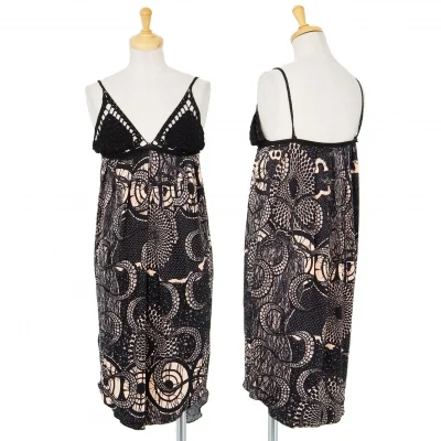 ジャンポールゴルチエ マイユファムJean Paul GAULTIER MAILLE FEMME レース切替グラフィックプリントキャミワンピース