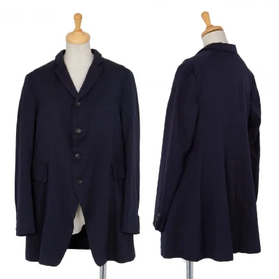 コムコム コムデギャルソンCOMME des GARCONS 染めウールポリ４Bロングジャケット 紺