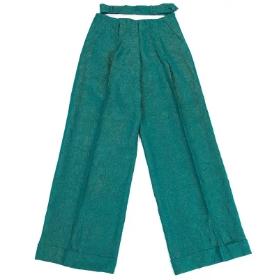 ジャンポールゴルチエ ファムJean Paul GAULTIER FEMME シワ加工光沢変形ベルトパンツ エメラルドグリーン