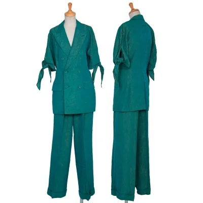 ジャンポールゴルチエ ファムJean Paul GAULTIER FEMME シワ加工光沢変形セットアップ エメラルドグリーン