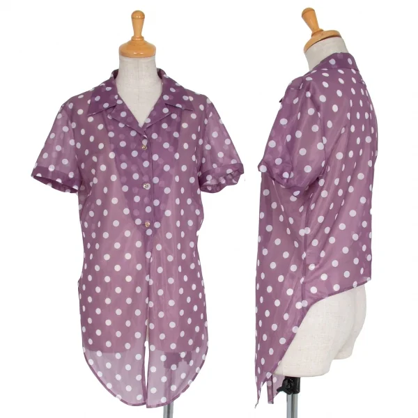 ジャンポールゴルチエ クラシックJean Paul GAULTIER CLASSIQUE ナイロンドットシースルーフロントラウンドシャツ 紫オフ40 K-73319_001