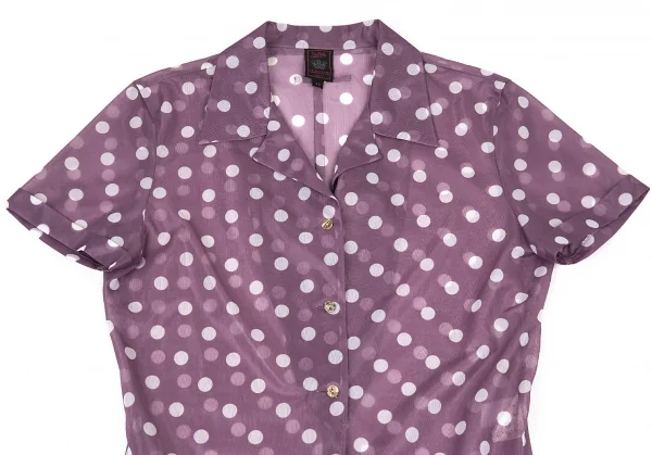 ジャンポールゴルチエ クラシックJean Paul GAULTIER CLASSIQUE ナイロンドットシースルーフロントラウンドシャツ 紫オフ40 K-73319_003