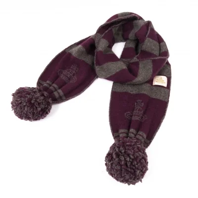 ヴィヴィアンウエストウッドVivienne Westwood ボンボンボーダーマフラー ボルドーグレー