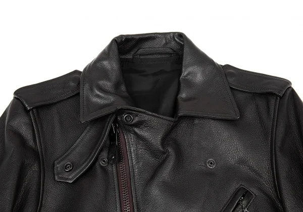ヨウジヤマモト プールオムYohji Yamamoto POUR HOMME レザーライダースジャケット 黒2 K-73370_003
