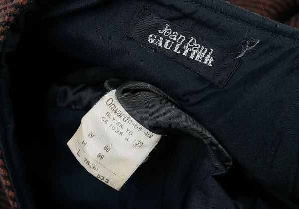 ジャンポールゴルチエJean Paul GAULTIER ウールヘリンボーンプリーツタック切替スカート 黒赤他7 K-73424_013