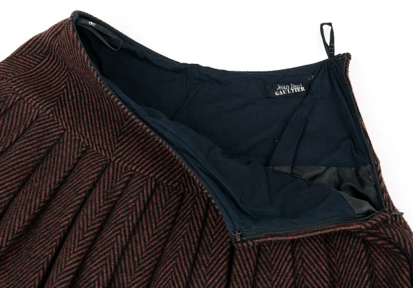 ジャンポールゴルチエJean Paul GAULTIER ウールヘリンボーンプリーツタック切替スカート 黒赤他7 K-73424_005
