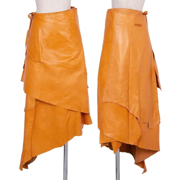 Jean-Paul GAULTIER FEMME Leather Wrap Skirt Camel 40 K-73441_001