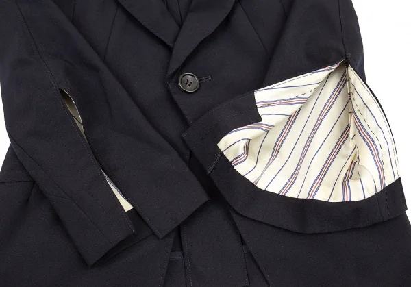 ジュンヤワタナベ コムデギャルソンJUNYA WATANABE COMME des GARCONS 1Bウールハンドステッチスリットスリーブジャケット 紺XS K-73502_006