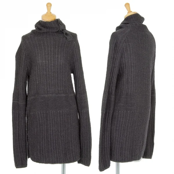 ヨウジヤマモト ファムYohji Yamamoto FEMME プライ バイ ラグネ キカス plyy by RAGNE KIKAS ハイネックボタンニット チャコール2 K-73510_001
