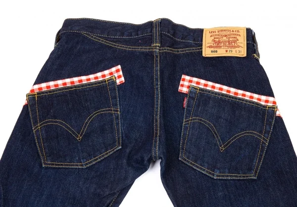 ジュンヤワタナベ マンピンク コムデギャルソン×リーバイス JUNYA WATANABE MAN PINK COMME des GARCONS×Levi's チェック切替ジーンズ 紺S K-73546_012