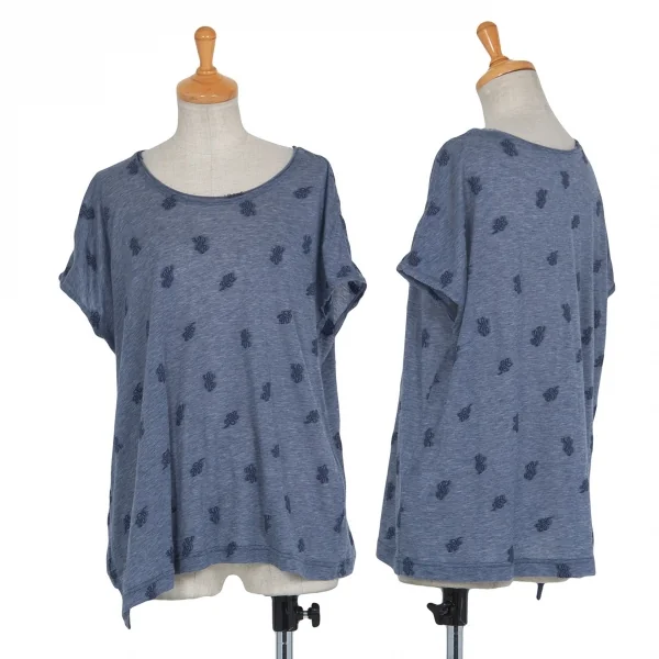ワイズY's 総柄刺繍ノースリーブ 杢ブルー2 K-73578_001