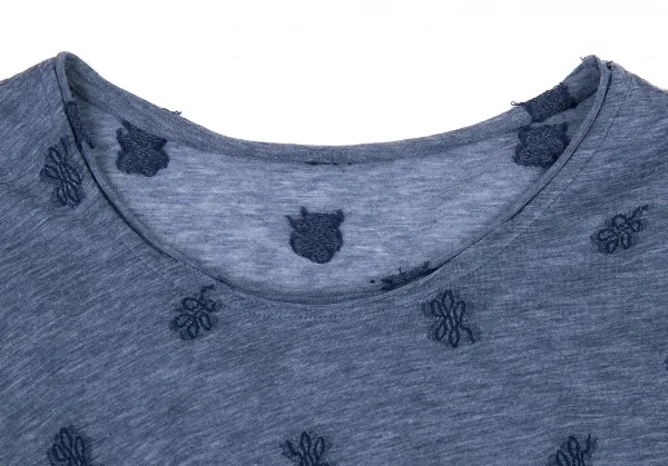 ワイズY's 総柄刺繍ノースリーブ 杢ブルー2 K-73578_003