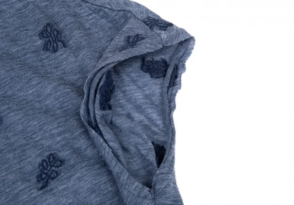 ワイズY's 総柄刺繍ノースリーブ 杢ブルー2 K-73578_006