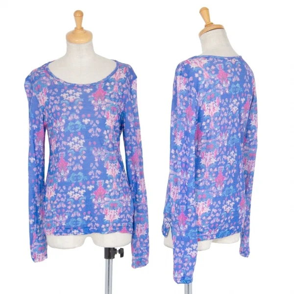 ワイズY's ウールフローラルプリントカットソー 青ピンク2 K-73586_001