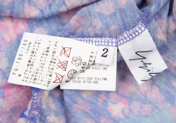 ワイズY's ウールフローラルプリントカットソー 青ピンク2 K-73586_013